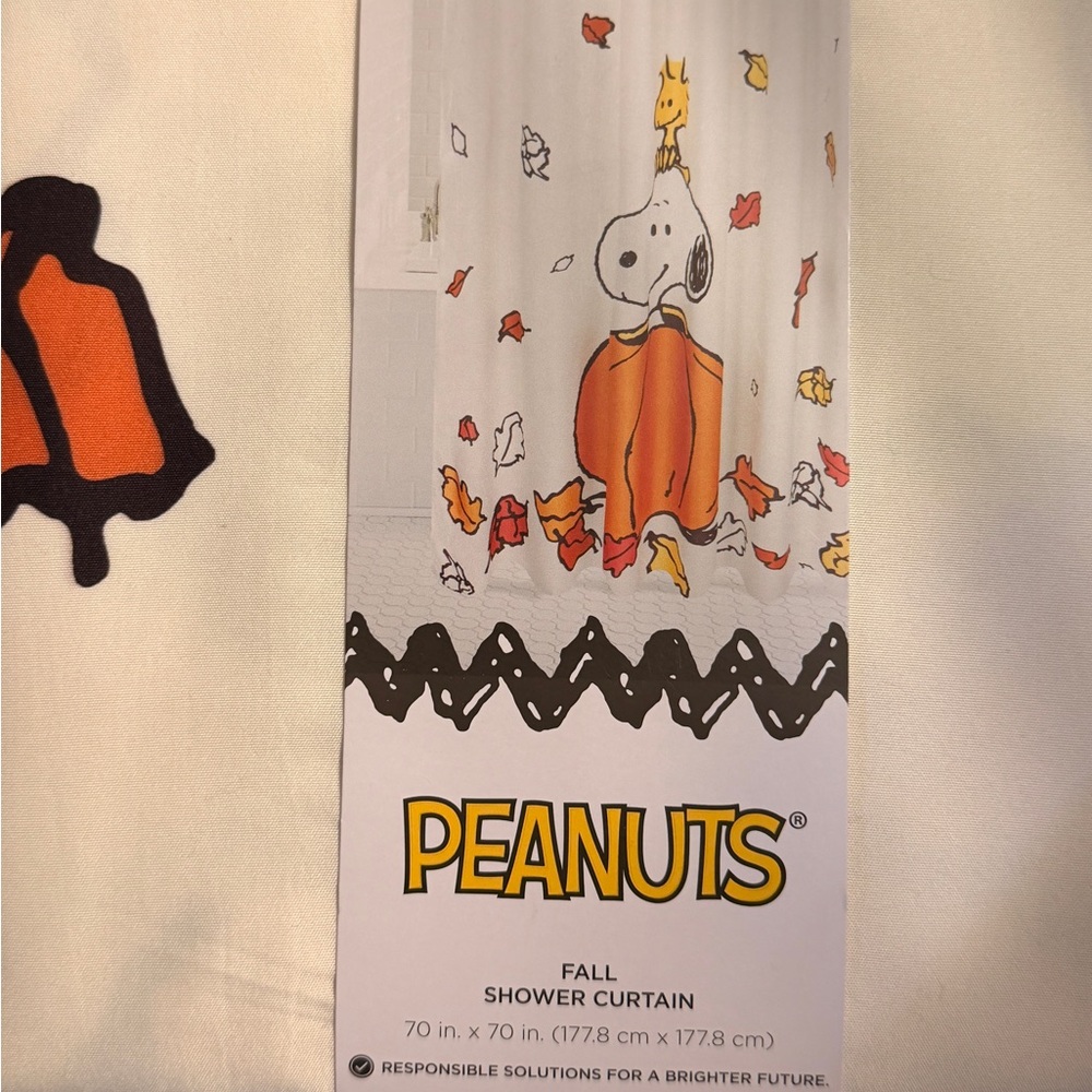Peanuts Fall Shower Curtain Snoopy & Woodstock Great Pumpkin
